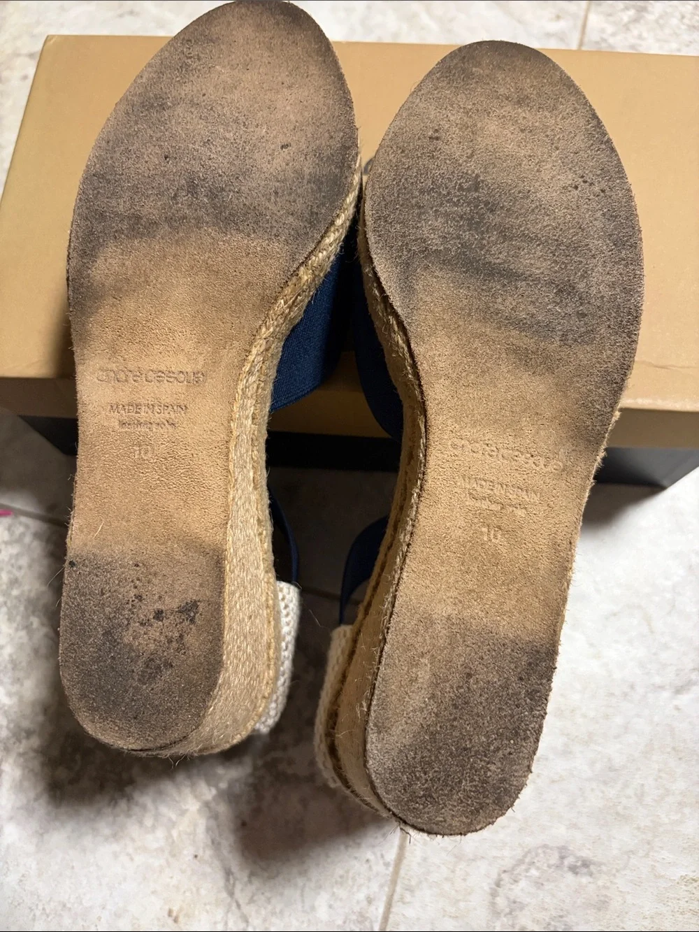 Andre Assous Navy Canvas Espadrille Wedge with Elastic Ankle Strap